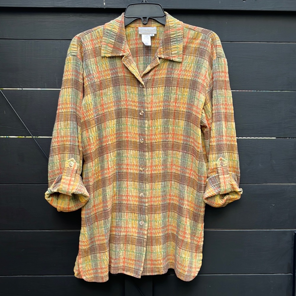 Coldwater Creek Polyester Rayon Plaid Safari Shirt Size S